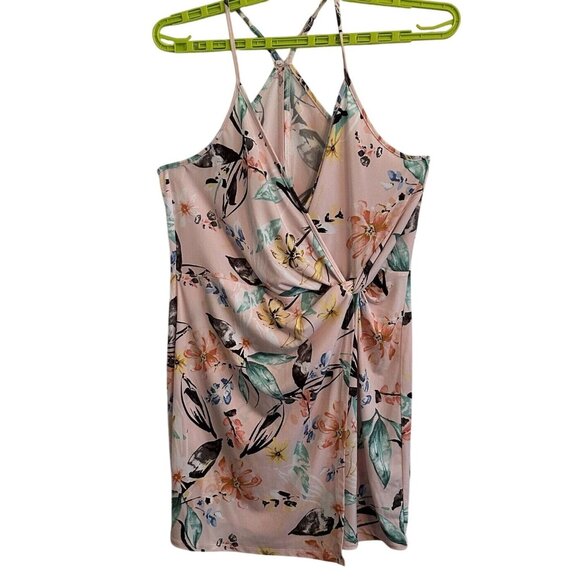 BCBGeneration Dress Twist Wrap Mini BOHO Multi Floral Size L Faux Knot NWT - Picture 2 of 6